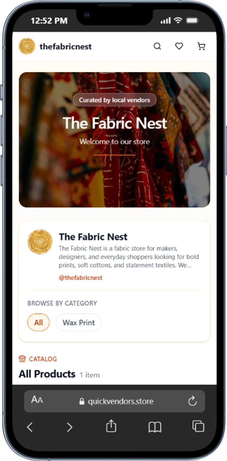 QuickVendors storefront preview